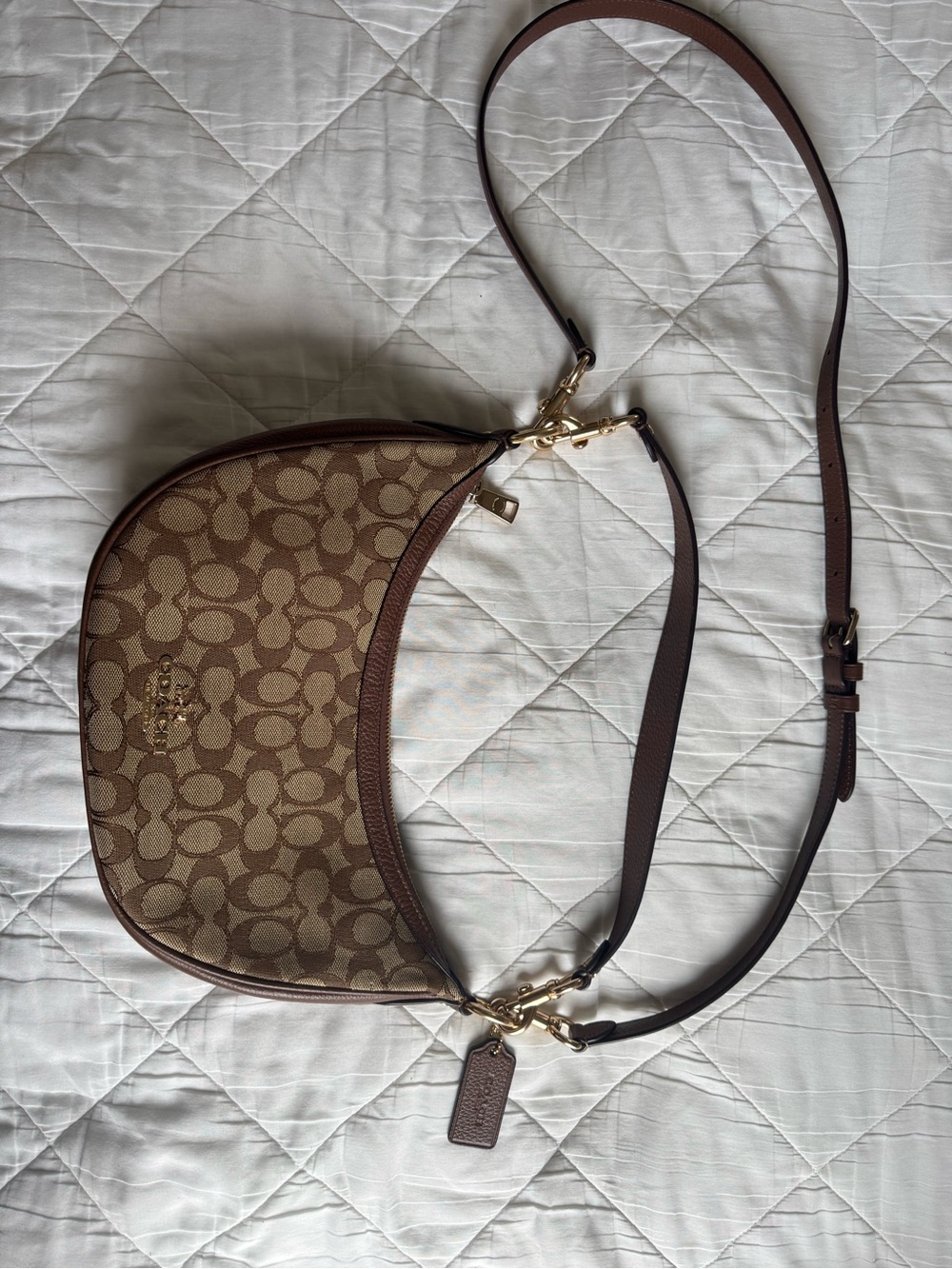 Coach Tan/Brown Signature Crescent Crossbody